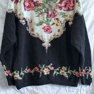 Pink and Navy Blue Floral Crew Neck Sweater